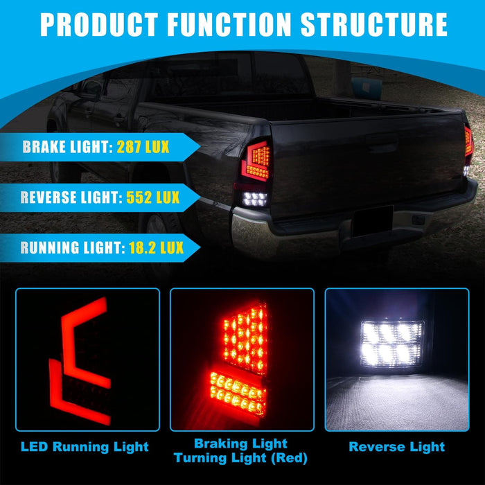 WOLFSTORM TAIL LIGHTS FOR 2005-2015 TOYOTA TACOMA PICKUP TRUCK WITH Sequential Turn Signal Lights - WOLFSTORM 