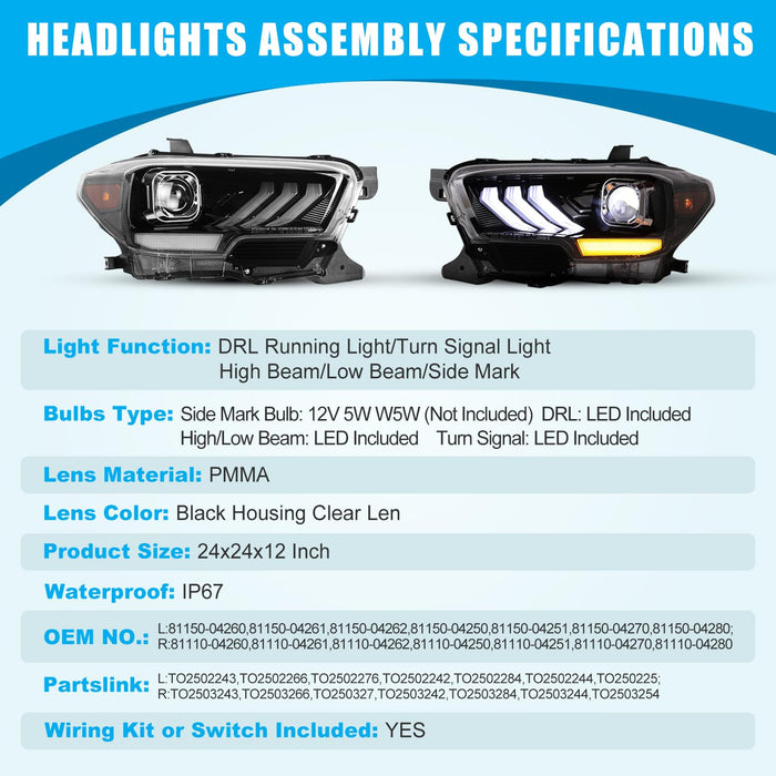 WOLFSTORM LED Headlights for 2016-2019 Toyota Tacoma and 2020-2023 Tacoma (SR, SR5, TRD Sport models only)