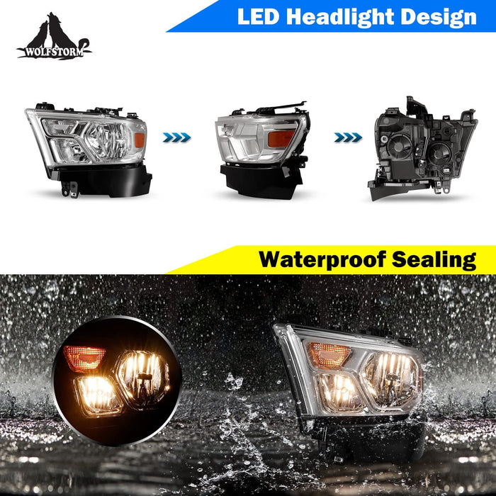 WOLFSTORM Halogen Headlight Assembly for 2019-2022 Dodge Ram 1500 - WOLFSTORM 