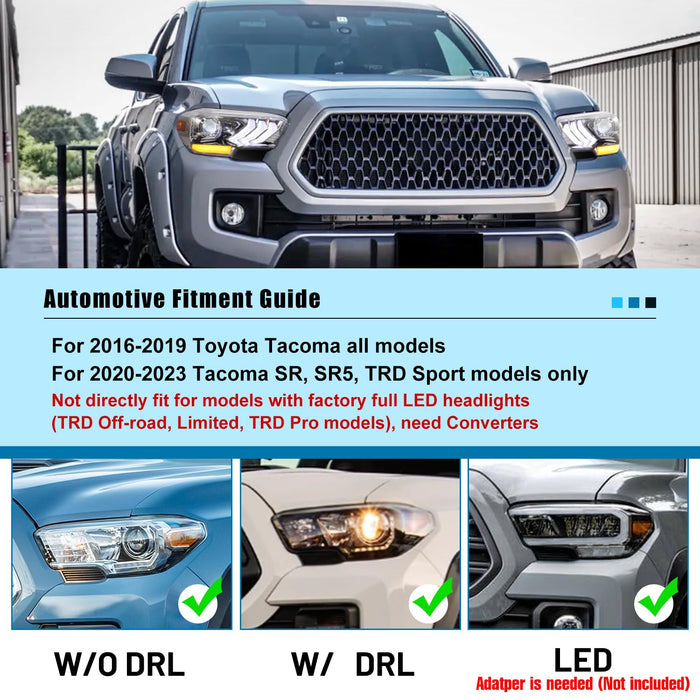 WOLFSTORM Headlights with Sequential Turn Signal Design for 2016-2019 Toyota Tacoma and 2020-2023 Tacoma SR SR5 TRD (Sport models only)