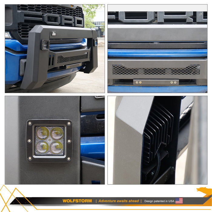 WOLFSTORM F150 Pare-chocs avant avec 2 lumières LED et 3 feux de position compatibles avec Ford F-150 2018-2020