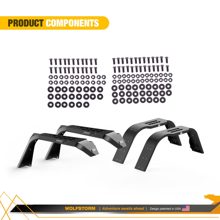 WOLFSTORM Fender Flares with LED Sequential Turn Signal Light for 2019-2025 Jeep Gladiator JT