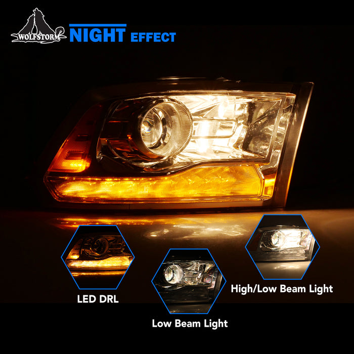 WOLFSTORM Headlight Assembly for 2013-2018 Dodge Ram 1500/2500/3500 and 2019-2024 Ram 1500 Classic