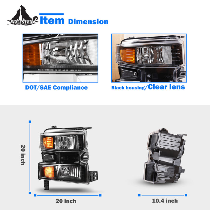 WOLFSTORM Headlight for 2019-2021 Chevy Silverado 1500 with DRL, High/Low Beam, and Turn Signals