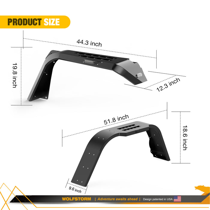 WOLFSTORM Fender Flares with LED Sequential Turn Signal Light for 2019-2025 Jeep Gladiator JT