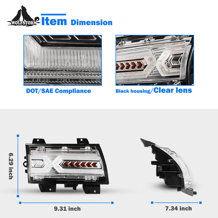 WOLFSTORM Ensemble de clignotants séquentiels à LED pour Jeep Wrangler JL/JLU 2018-2024 et Jeep Gladiator JT/JTU 2019-2024