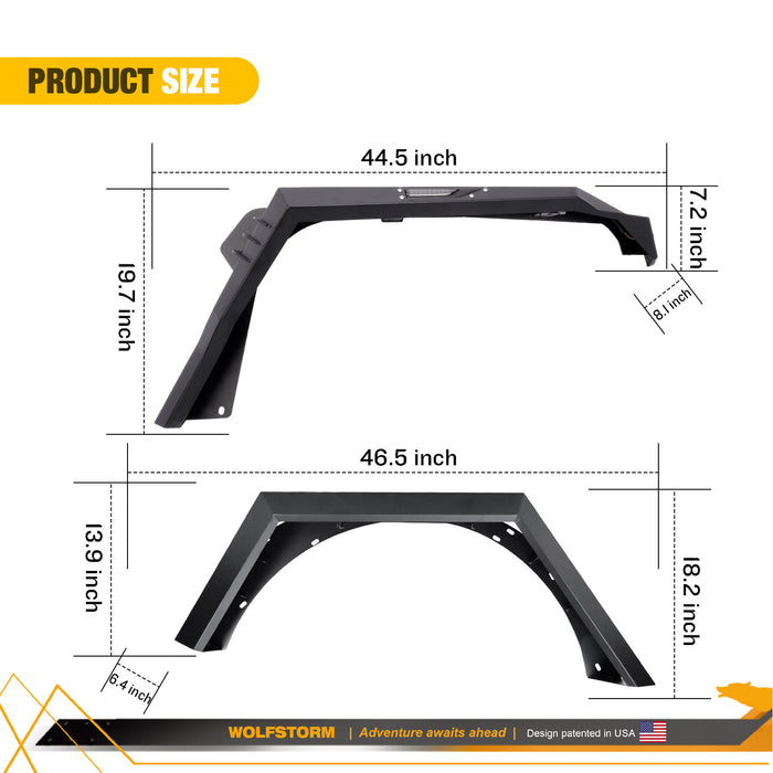 WOLFSTORM Fender Flares pour Jeep Wrangler JL et Gladiator JT avec lumières LED