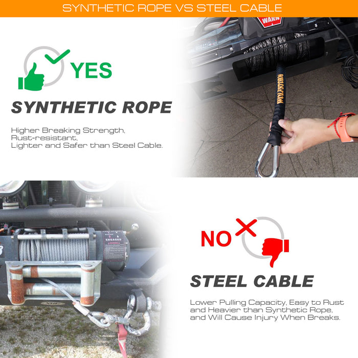 Corde de treuil avec crochet et manchon de protection pour véhicules tout-terrain SUV ATV UTV bateaux 