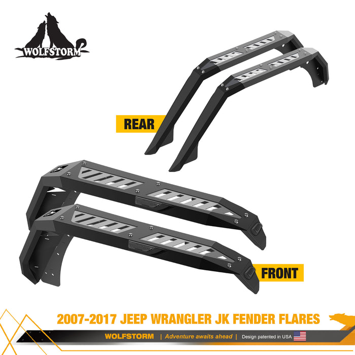 WOLFSTORM Front & Rear Fender Flares Kit for 2008-2017 Jeep Wrangler JK/JKU - WOLFSTORM 