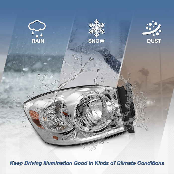 WOLFSTORM Replacement Headlights Chrome Bezel Pair for 2006-2009 Dodge Ram 1500/2500/3500