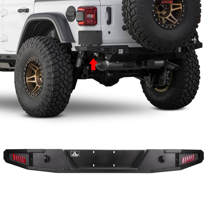 Full-Width Rear Bumper with Built-In LED Lights for 2018-2023 Jeep Wrangler JL/JLU - WOLFSTORM 