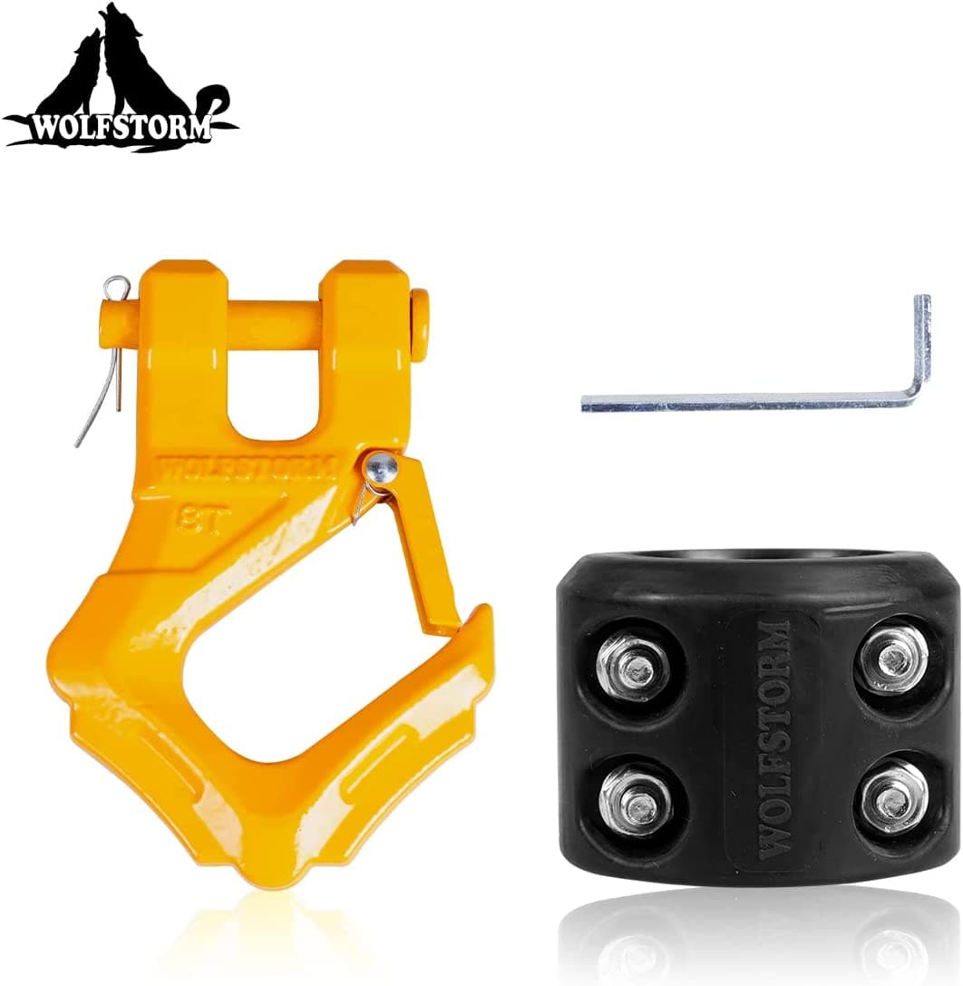 WOLFSTORM Winch Cable Hook Stopper and Heavy Duty Carbon Steel Winch Hook