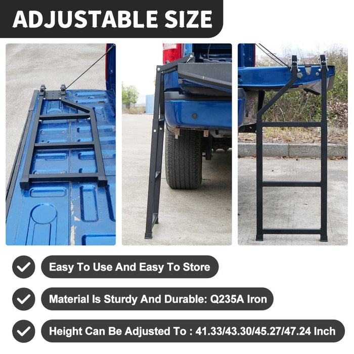 Universal Fit Pickup Truck Tailgate Ladder, Adjusted Folding Tailgate Step Ladder with Lock Device - WOLFSTORM 