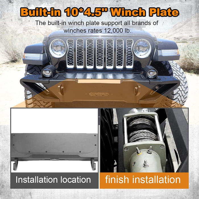 WOLFSTORM Front Bumper for 2018-2023 Jeep Wrangler JL and 2019-2023 Jeep Gladiator JT with LED Fog Lights - WOLFSTORM 