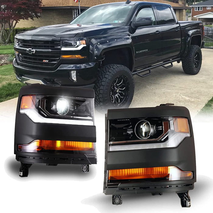 WOLFSTORM Headlight Assembly for 2016-2019 Chevy Silverado 1500 with D5S HID Bulb, LED DRL/Position Lights, and Black Housing - WOLFSTORM 