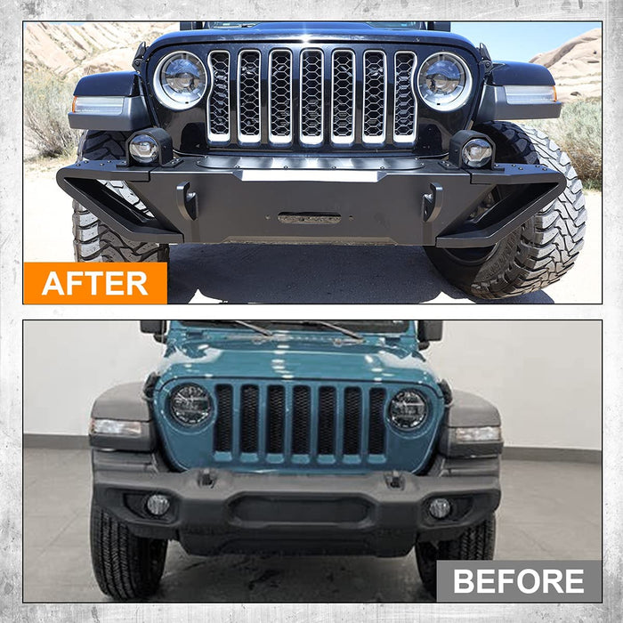 WOLFSTORM Front Bumper for 2018-2023 Jeep Wrangler JL and 2019-2023 Jeep Gladiator JT with LED Fog Lights