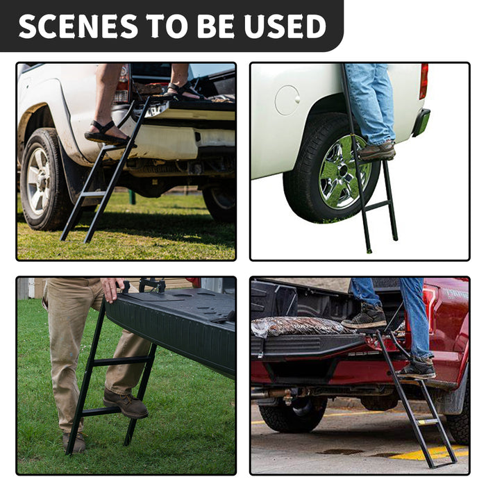 Universal Fit Pickup Truck Tailgate Ladder, Adjusted Folding Tailgate Step Ladder with Lock Device - WOLFSTORM 