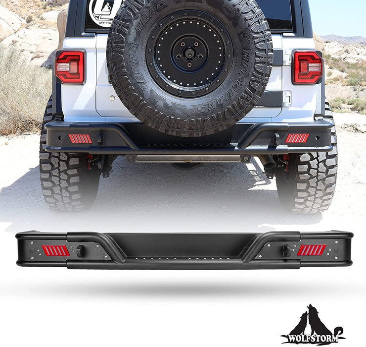 WOLFSTORM Rear Bumper with LED Position Lights for 2018-2023 Jeep Wrangler JL/JLU - WOLFSTORM 