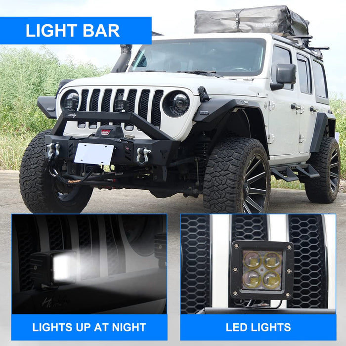 Front Bumper for Jeep Wrangler JL/JK/Gladiator JT, with LED Light D-ring Winch Plate License Plate Bracket