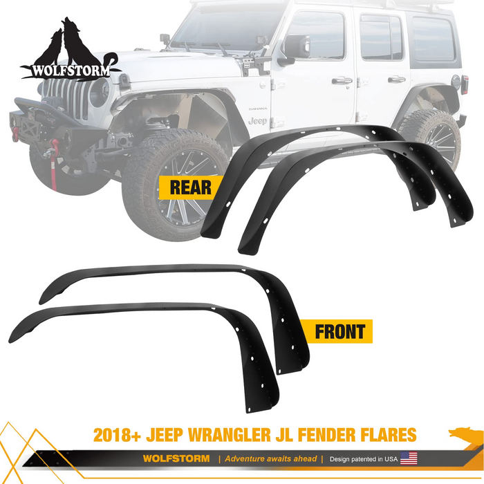 Front & Rear Fender Flares for 2018 2019 2020 2021 2022 Jeep Wrangler JL/JLU (4PCS)