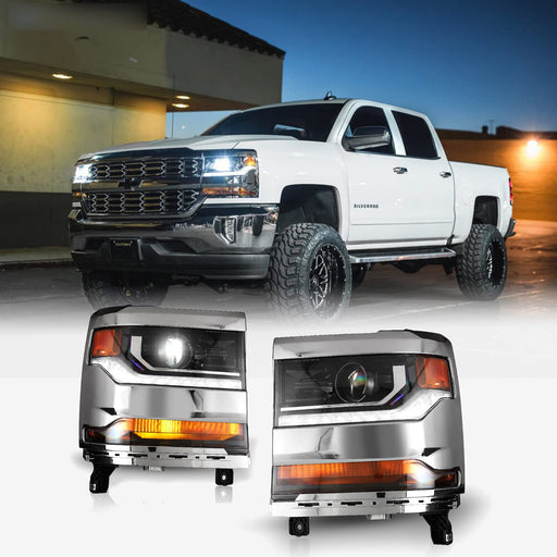 WOLFSTORM Headlight Assembly for 2016-2019 Chevy Silverado 1500 with D5S HID Bulb, LED DRL/Position Lights, and Black Housing - WOLFSTORM 