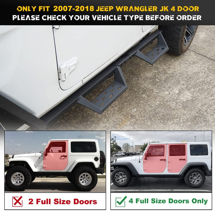 HAWKLEY Running Boards Side Steps Fit for 2007-2018 Wrangler JK JKU Unlimited 4 Doors ONLY - WOLFSTORM 