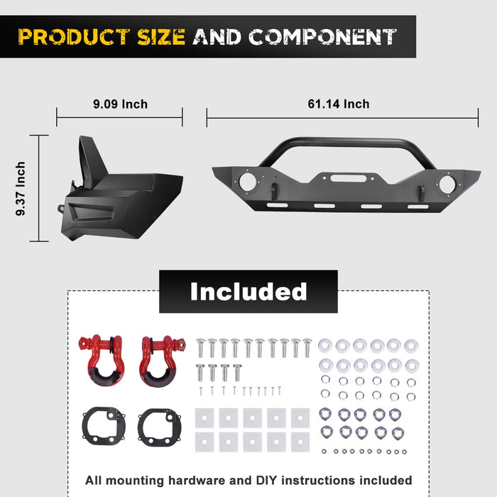 Front Bumper with D-Ring, Winch Plate & Fog Light Housing for Jeep Wrangler and Gladiator - WOLFSTORM 