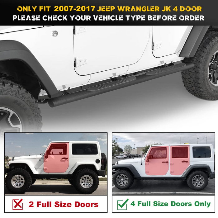 Side Steps for 2007-2018 Jeep Wrangler JK/JKU (4 Door ONLY)