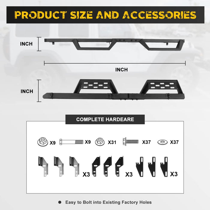 HAWKLEY Running Boards Side Steps Fit for 2007-2018 Wrangler JK JKU Unlimited 4 Doors ONLY - WOLFSTORM 