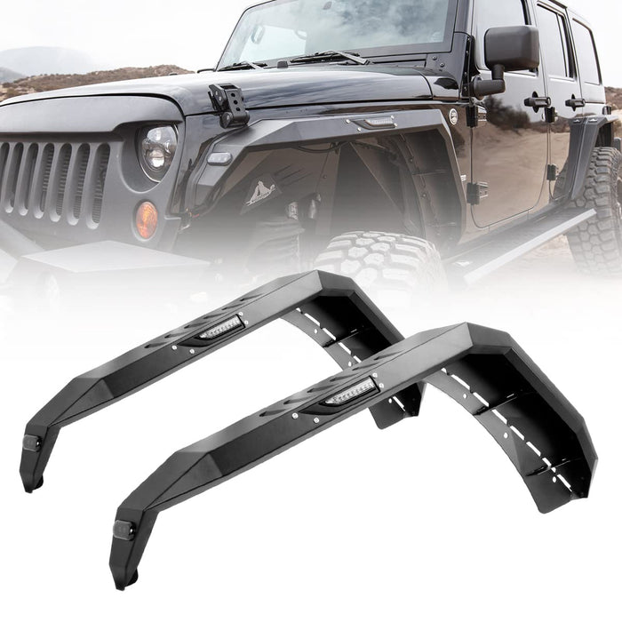 WOLFSTORM Front Fender Flares for 2007-2018 Jeep Wrangler JK with LED Sequential Turn Lights