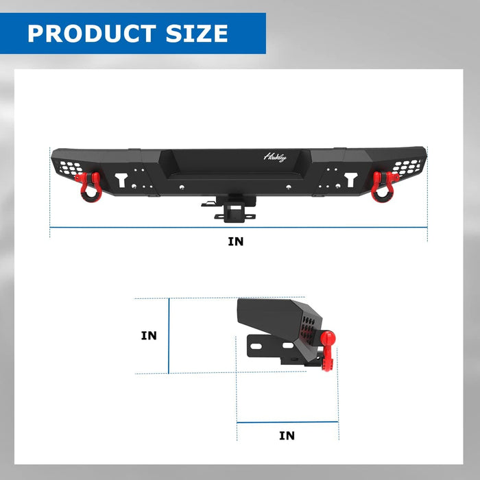 Rear Bumper with D-ring Shackles and 2" Hitch Receiver for Jeep 2007-2018 Wrangler JK/JKU - WOLFSTORM 