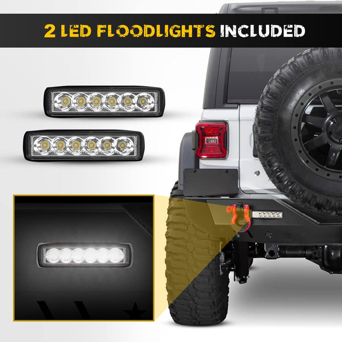 Rear Bumper with Hitch Receiver, LED Lights & D-Rings for 2018-2023 Jeep Wrangler JL/JLU - WOLFSTORM 
