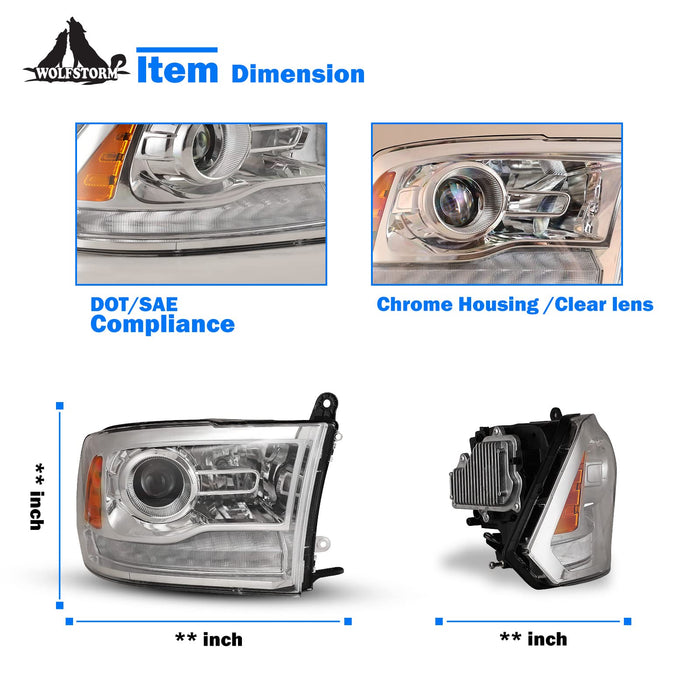 WOLFSTORM Headlight Assembly for 2009-2018 Dodge Ram 1500/2500/3500