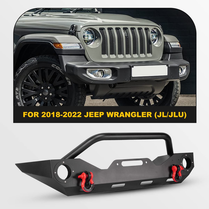 Front Bumper with D-Ring, Winch Plate & Fog Light Housing for Jeep Wrangler and Gladiator - WOLFSTORM 