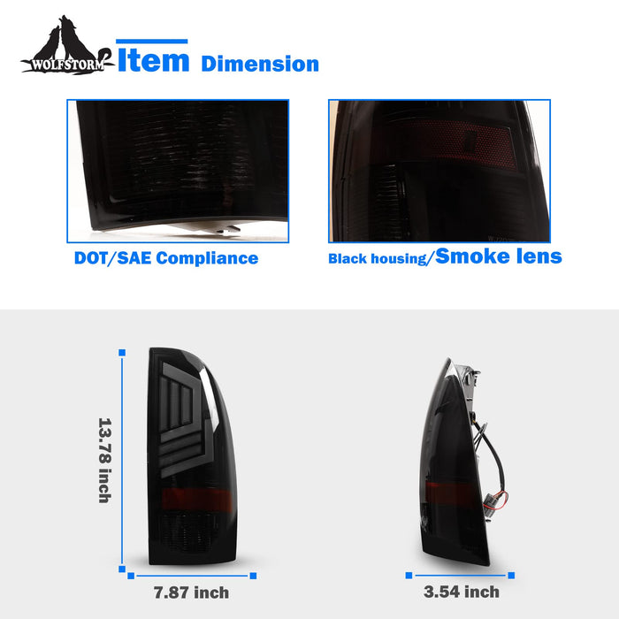 WOLFSTORM LED Tail Light Fit for 2005-2015 Toyota Tacoma, Sequential Turn Signal Light and DRL - WOLFSTORM 