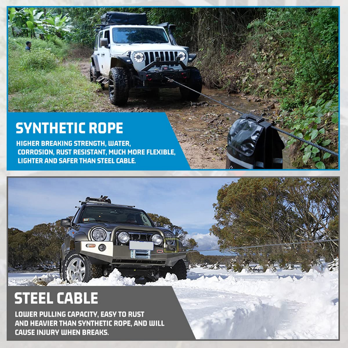Winch Rope with Hook and Protective Sleeve for Off-Road Vehicles SUV ATV UTV Boats
